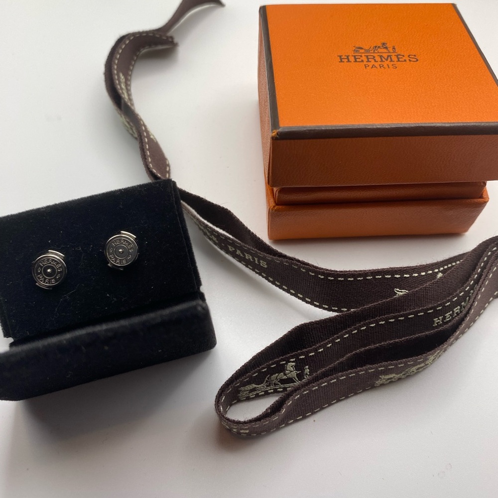 AUTHENTIC Hermes Cage d’H Cube Pink/Silver Earrings w/ Original Box & Ribbon - Picture 12 of 14